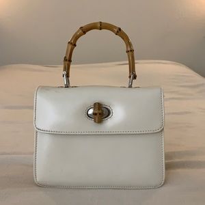 Elegant White Mini Bag with Bamboo Handle